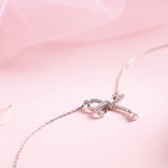 Crystal Bowknot Necklace 925 - Picture 5 of 11